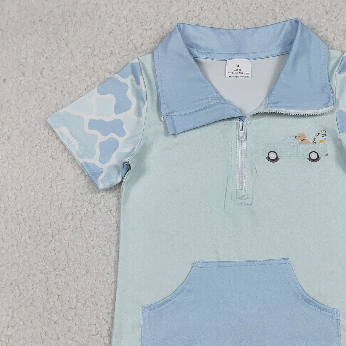 12.19 RTS NO MOQ （In stock）BT1534 Baby Boys Blue Camo Dog Fishing Zipper Pockets Hunting Pullovers Top