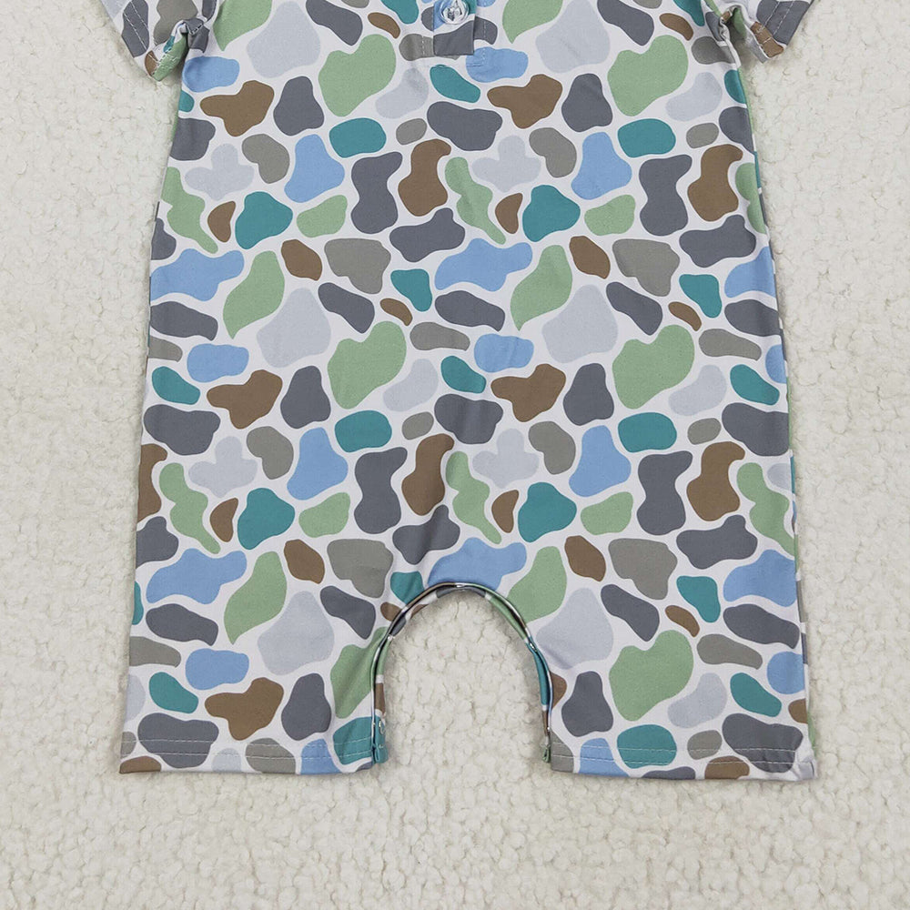 SR2980 RTS NO MOQ Baby Boys Summer Rompers Short sleeves green camo baby boys polo romper