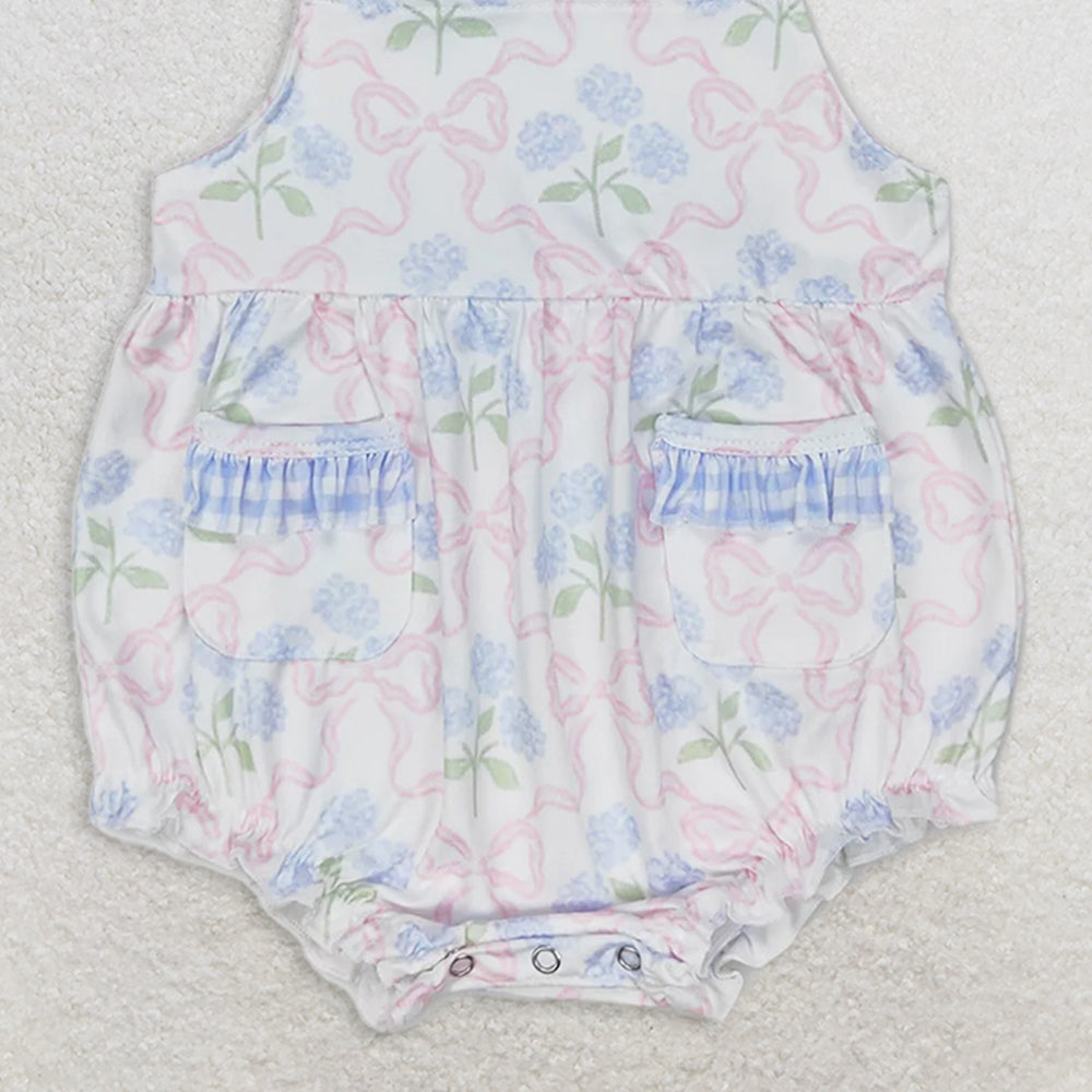 SR1482 RTS NO MOQ Baby Girls Summer Rompers Baby Infant Girls Bows Flowers Straps Rompers