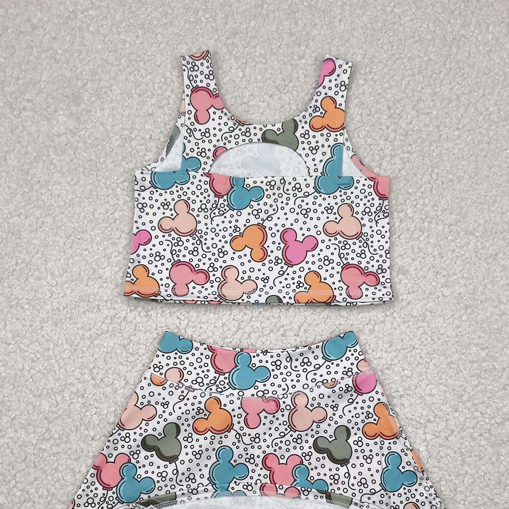 4.15 GSD2331 RTS NO MOQ Baby Girls Summer Yoga Outfits baby girl clothes yoga mickey head sleeveless dress