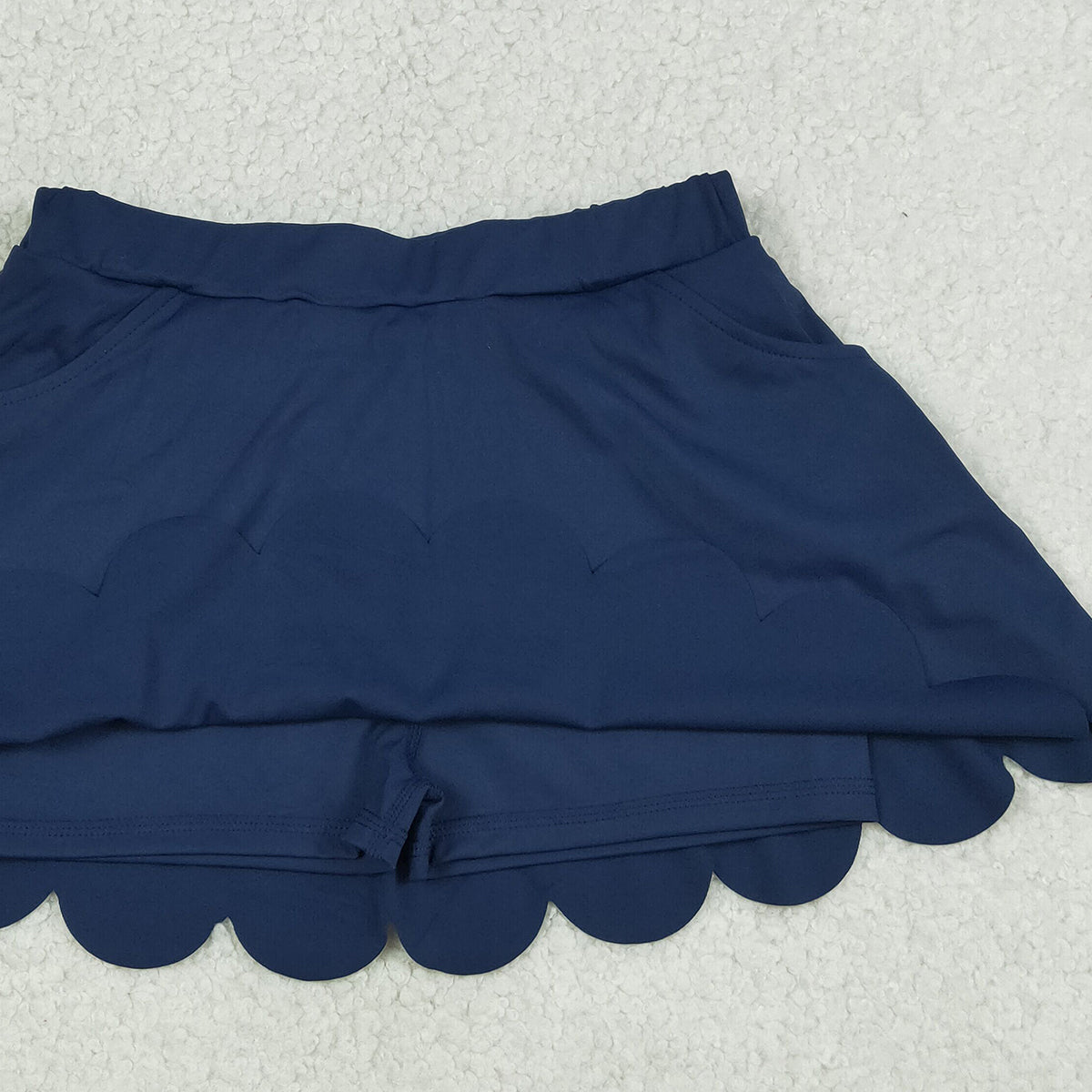 4.11 GLK0236 RTS NO MOQ （In stock ）Navy pockets scallop kids girls summer activwear skirt
