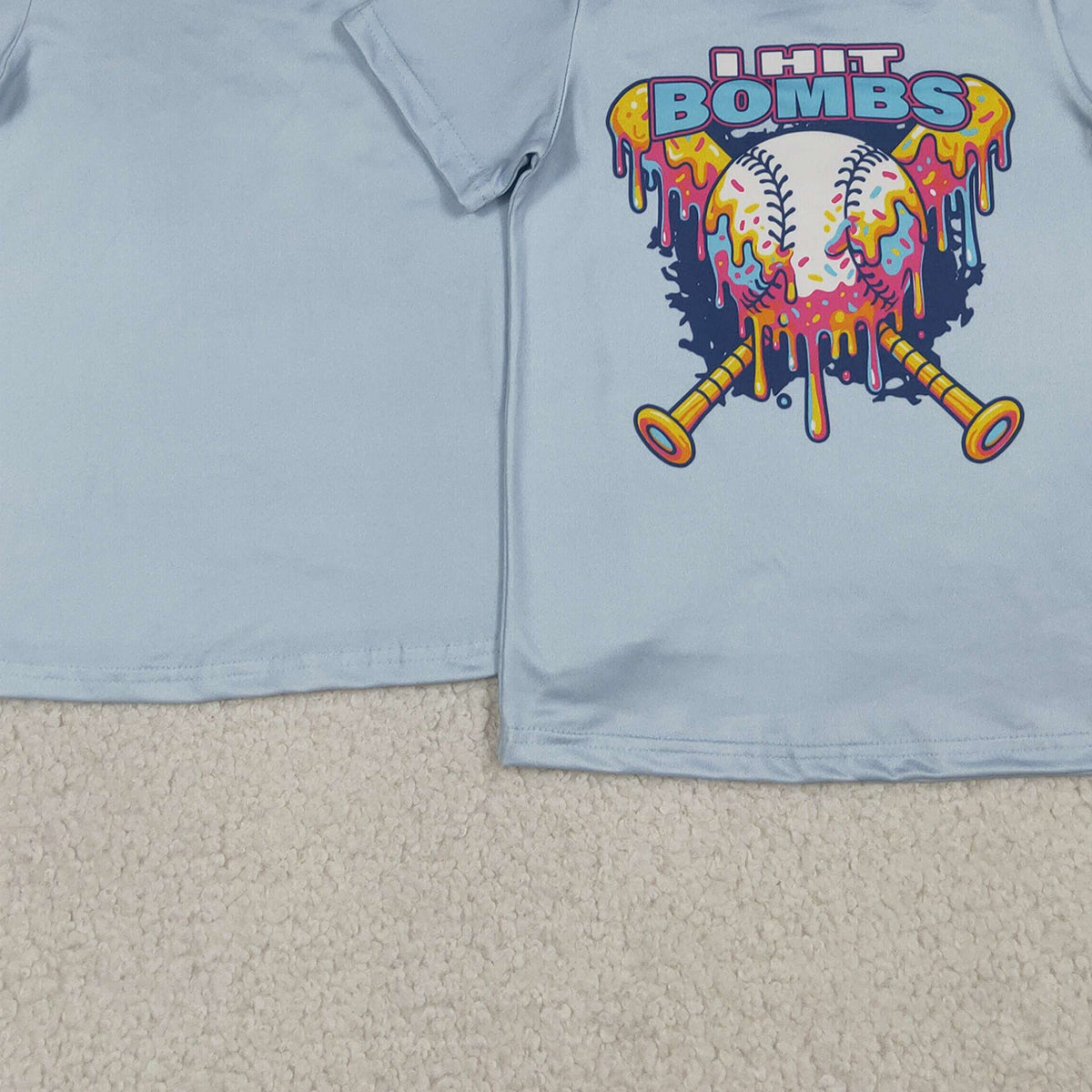 4.8 BT1251 RTS NO MOQ （In stock）Light blue baseball kids boys summer shirt
