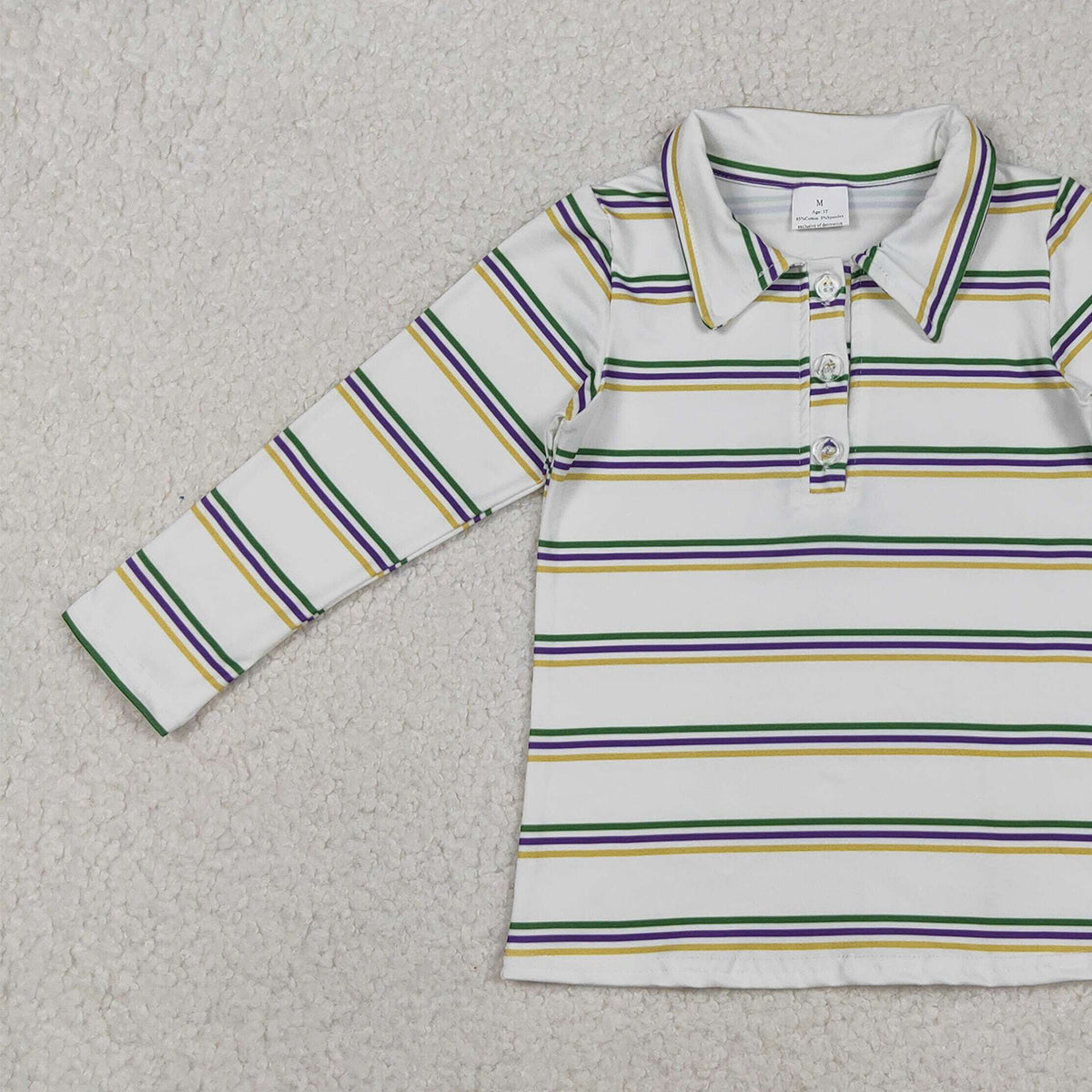 10.30 RTS NO MOQ （In stock）BT1375 Baby Boys Mardigras Stripes Button Polo Shirts Top