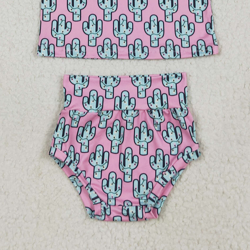 GBO0446 RTS NO MOQ Baby Girls Summer Outfits Baby Girls Pink Cactus Shirts Top Bummies Clothes Sets