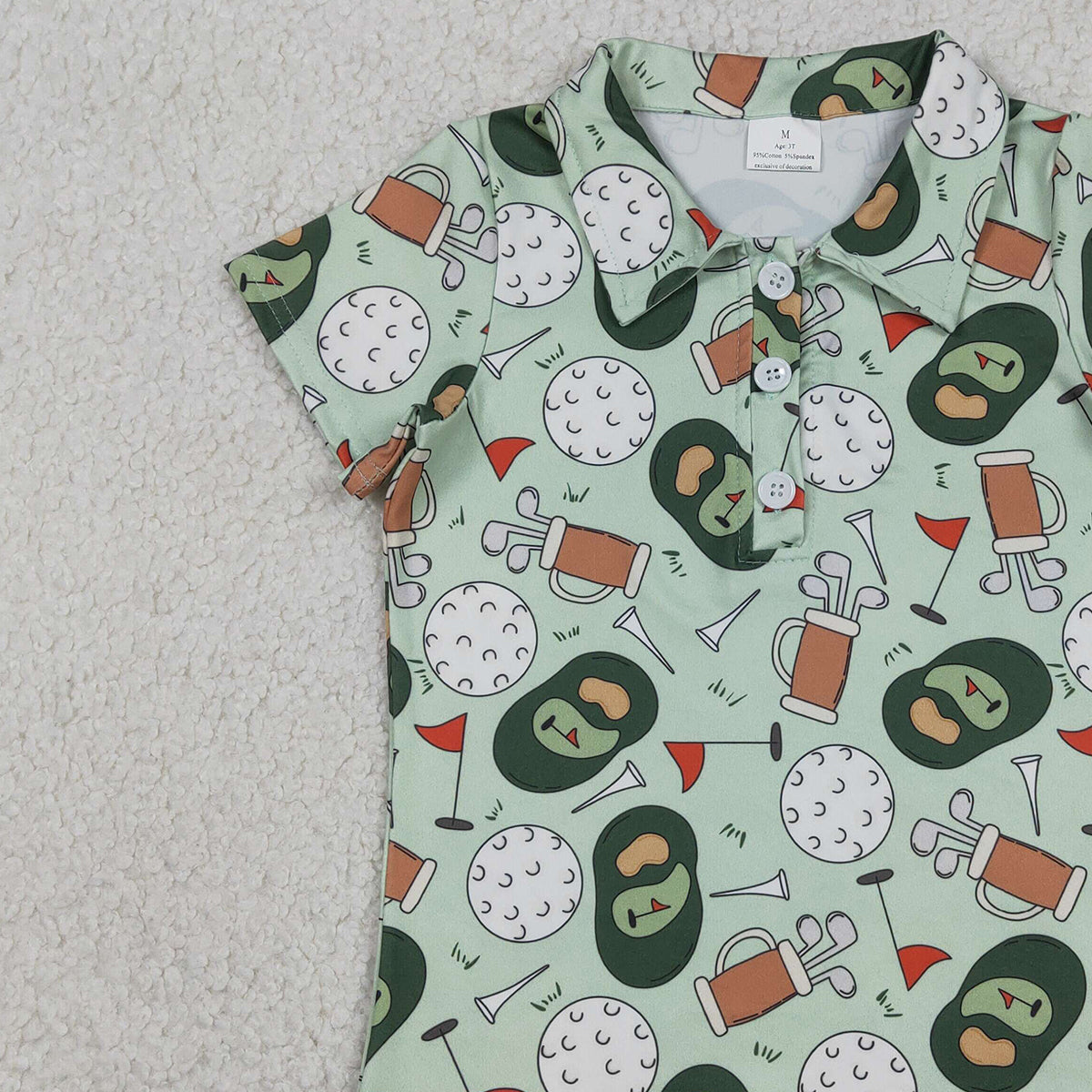 12.30 RTS NO MOQ （In stock）BT1586 Baby Boys Green Golf Flags Team Button Polo Shirts Top