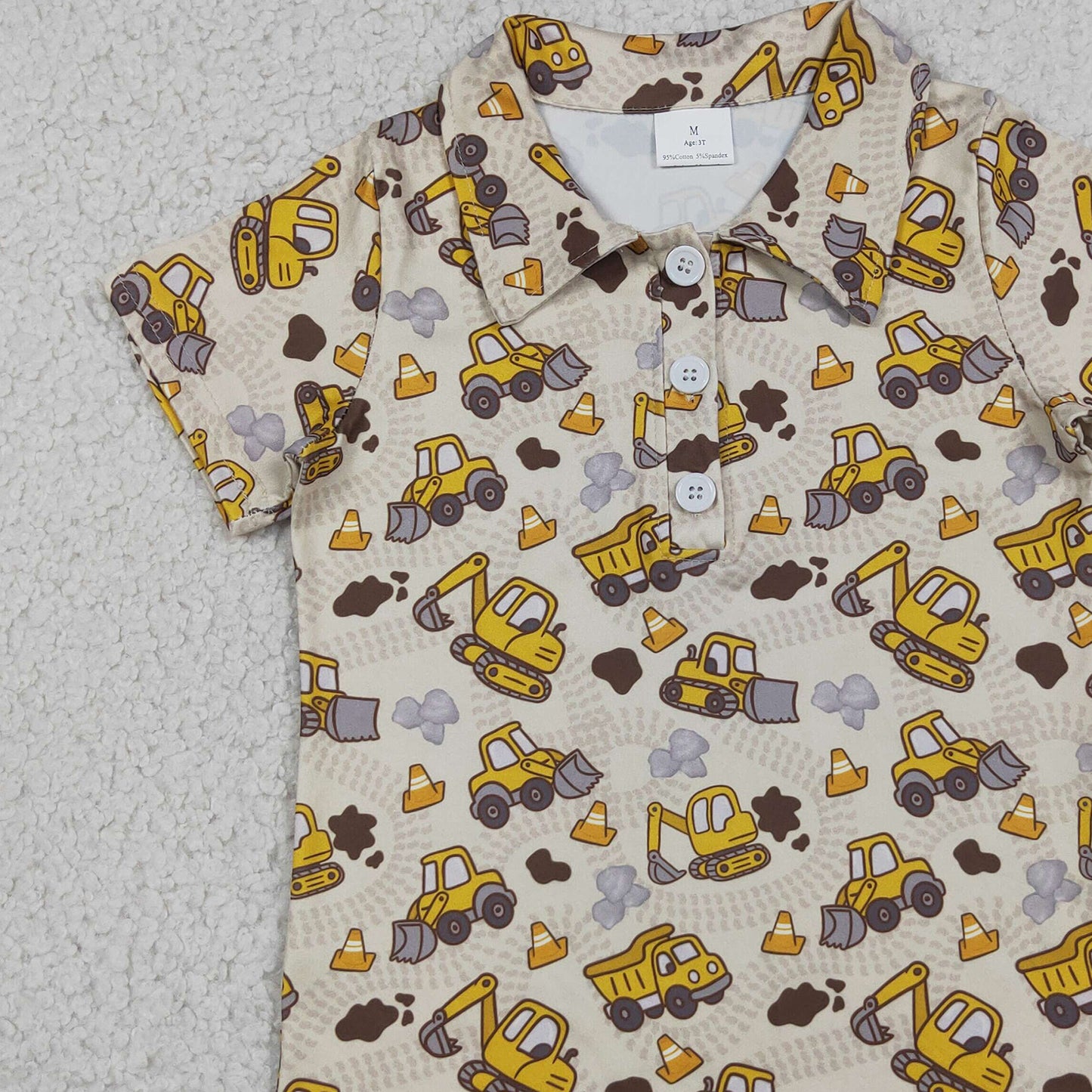 BT1792 RTS NO MOQ （In stock）Baby Boys Short Sleeve Excavators Tractors Button Polo Shirts Top