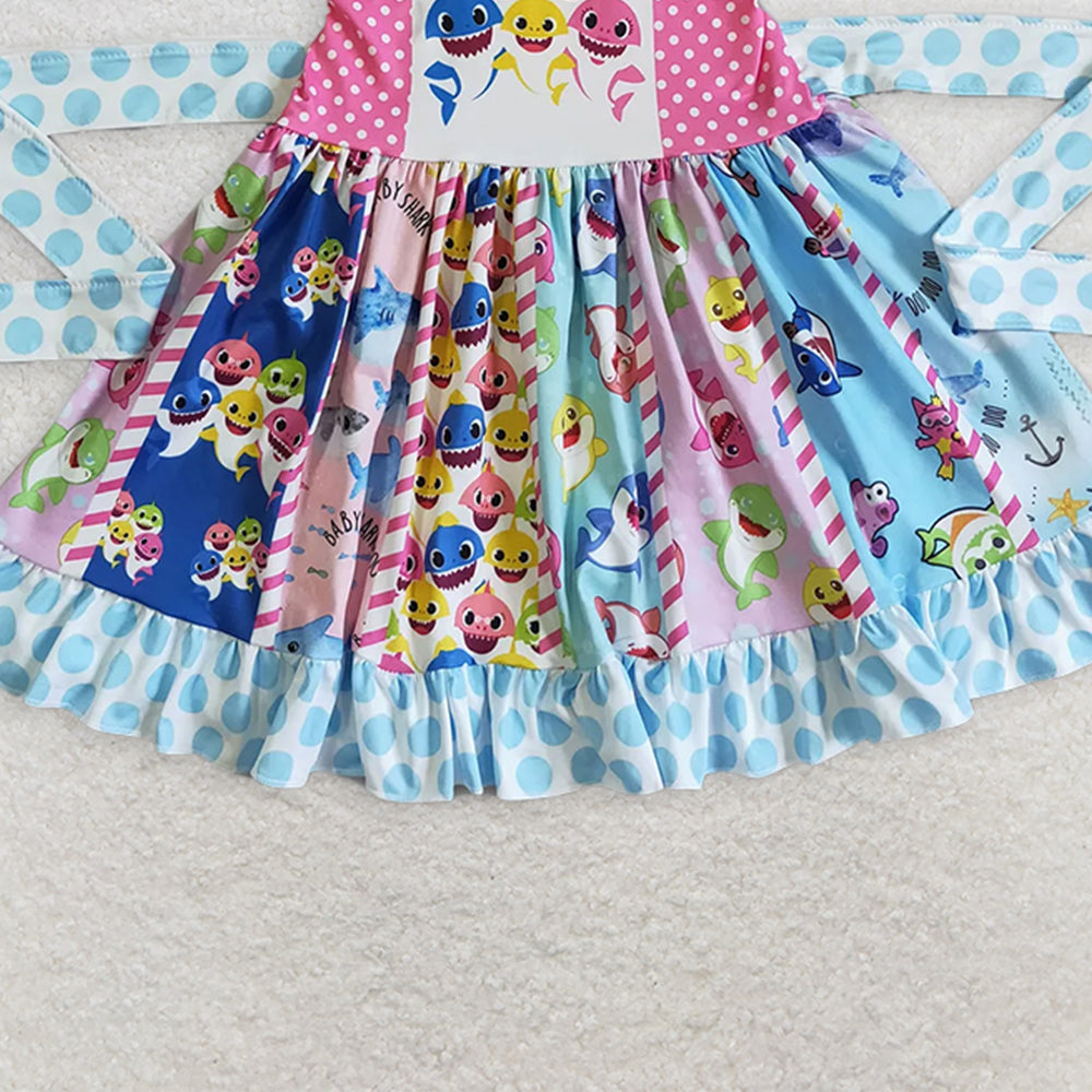 A10-23 RTS NO MOQ Baby Girls Summer Dress  Baby girls shark polka dots twirl dresses