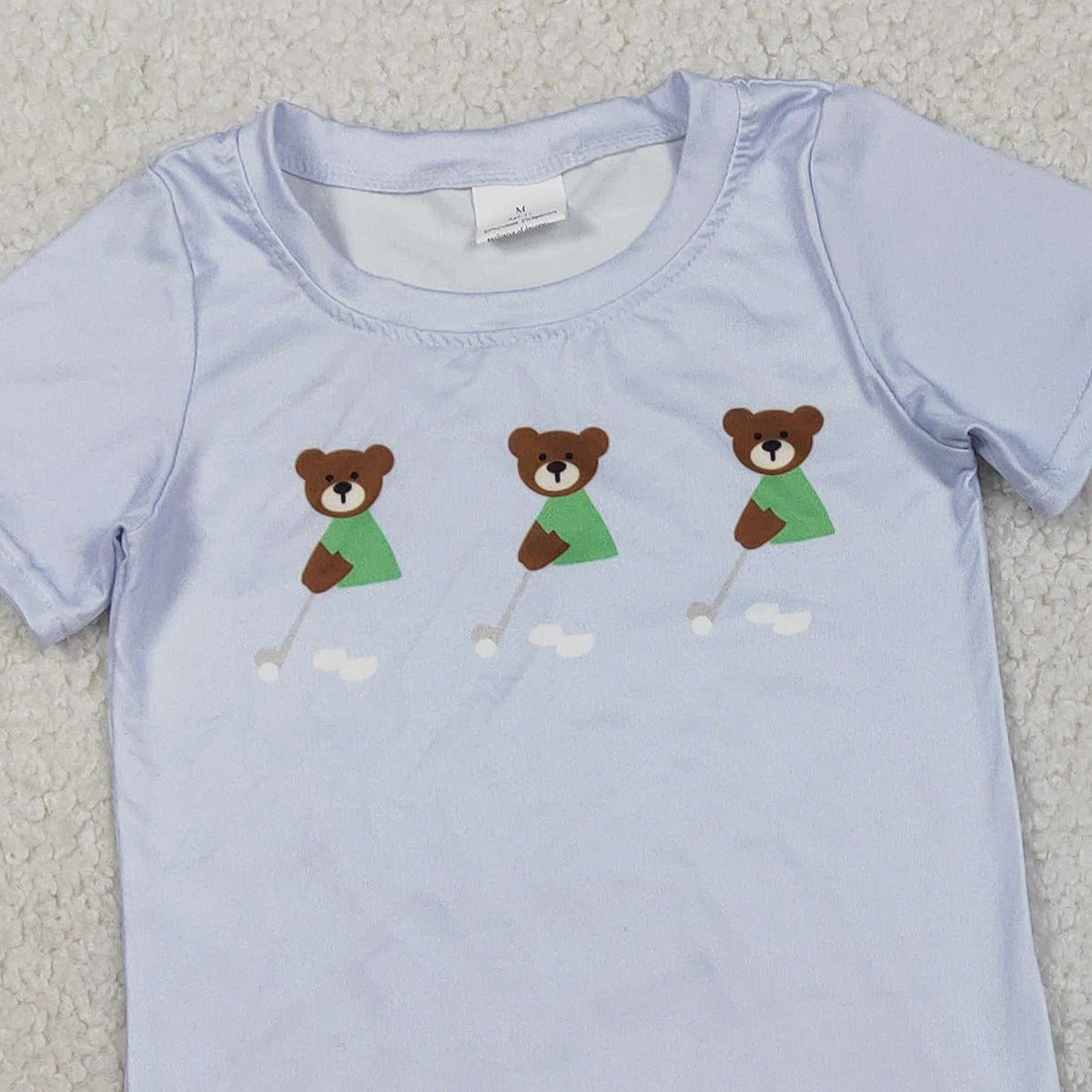 1.23 RTS NO MOQ （In stock）BSSO1757 Baby Boys Blue Bears Golf Top Pockets Stripe Shorts Clothes Sets