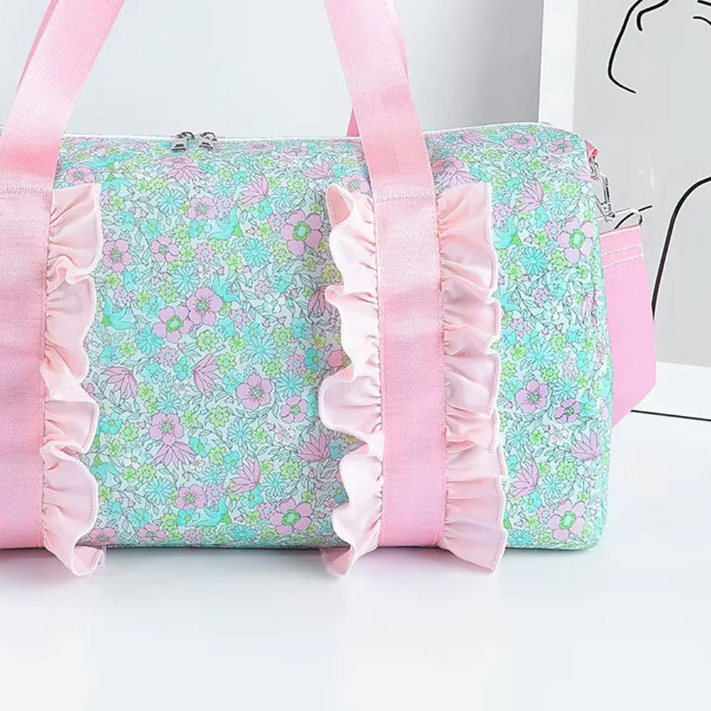 USA Shop (in stock)BA0291 Baby Bags Floral Women Duffel Bag Pink Ruffle Band Trendy Casual Large Capacity Shoulder Bag for Traveling And Outdoors