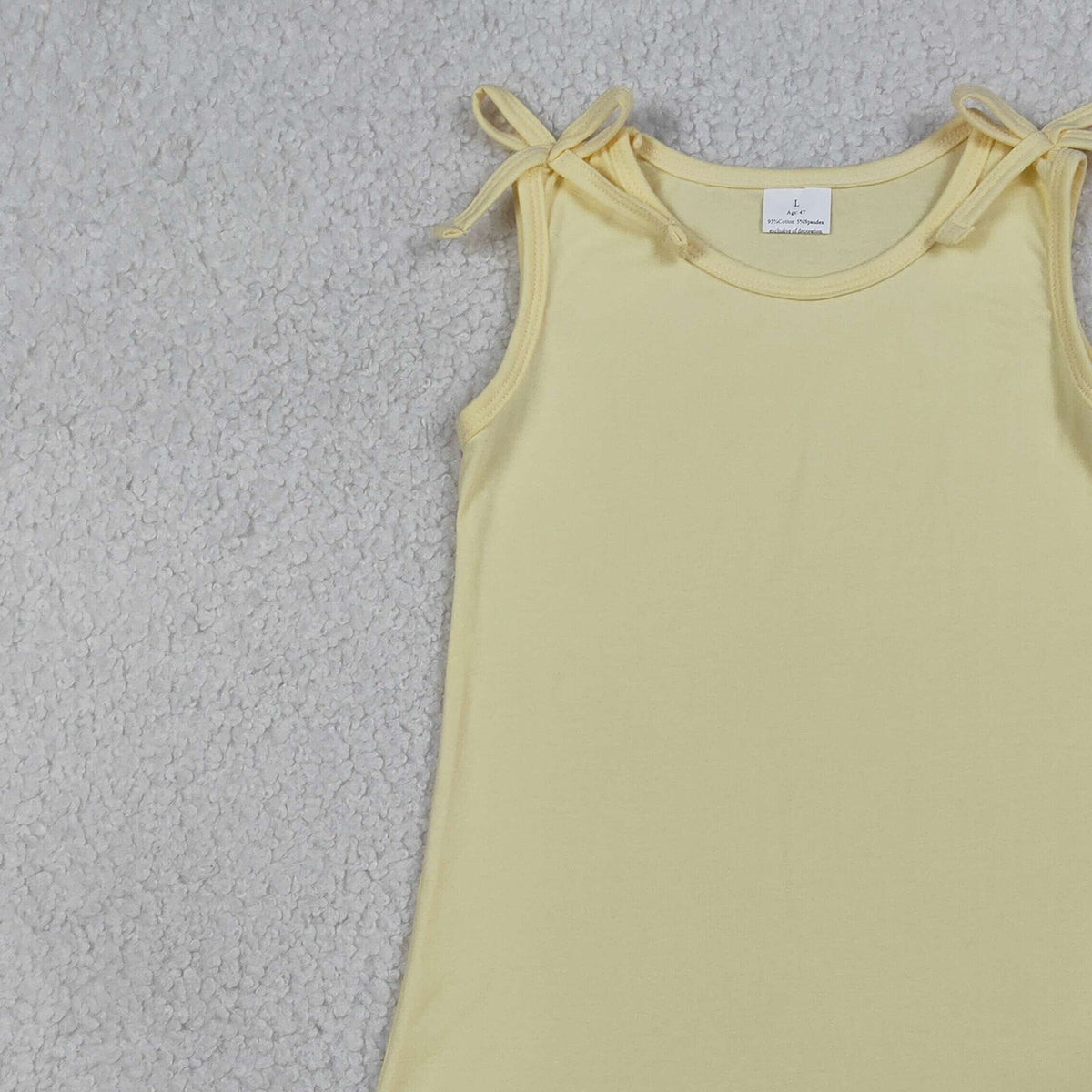 3.21 RTS NO MOQ （In stock）GSD3707 Kids Fashion Clothes Baby Girls Sleeveless Bows Light Yellow Scallop Knee Length Dresses