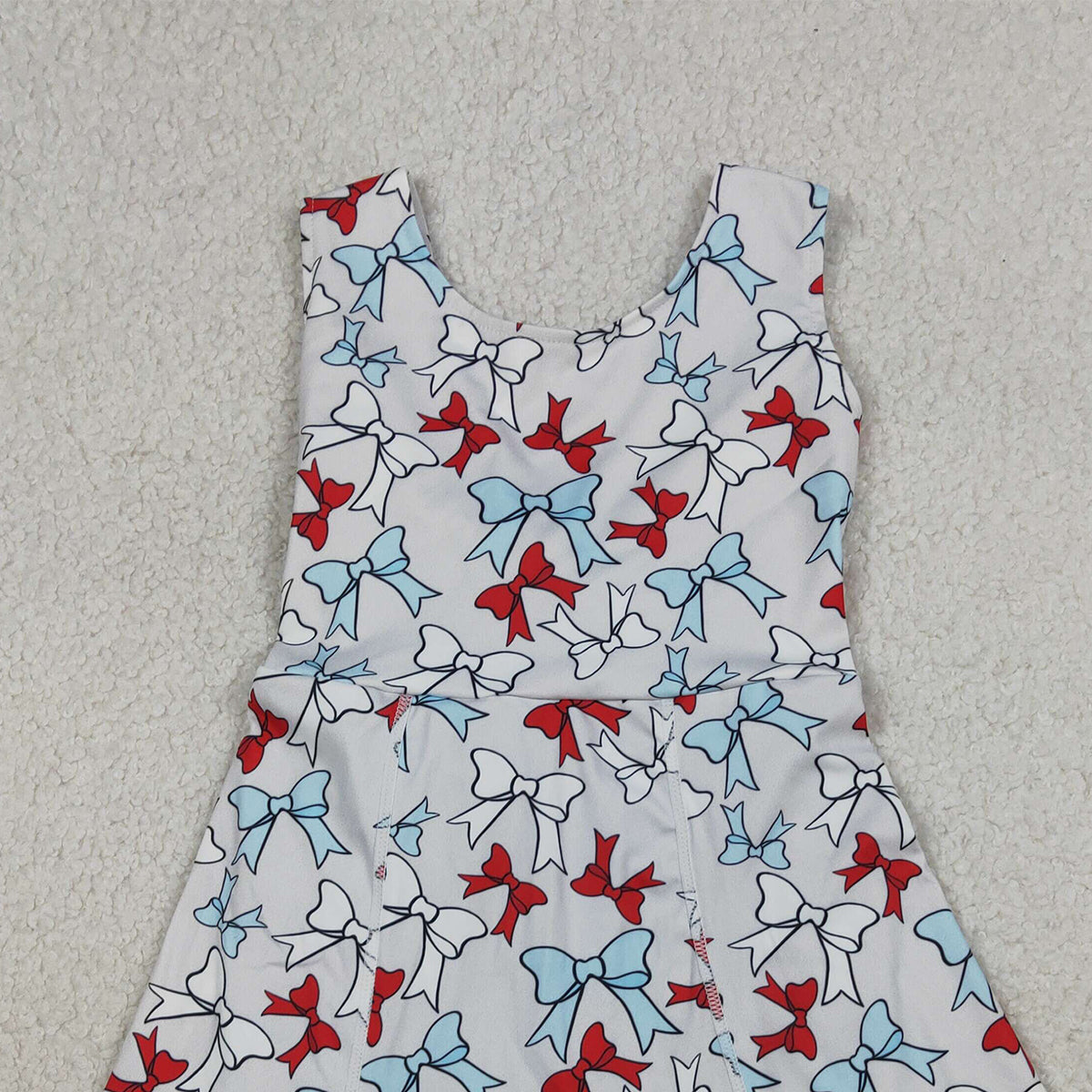 3.20 RTS NO MOQ （In stock）GSD3752 Kids Fashion Clothes Baby Girls Sleeveless Red Blue Bows Yoga Active 4th of July Shorts Knee Length Dress