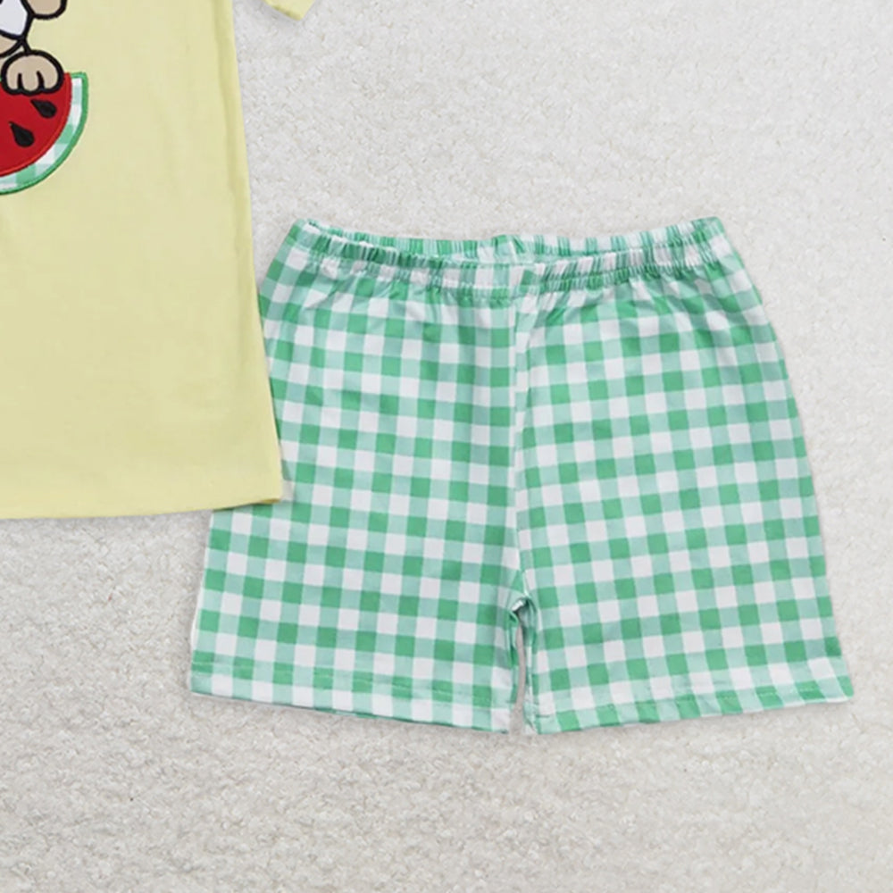 BSSO0446RTS NO MOQ Baby Boys Summer Boys Outfits  Dog watermelon top green shorts boys summer outfits