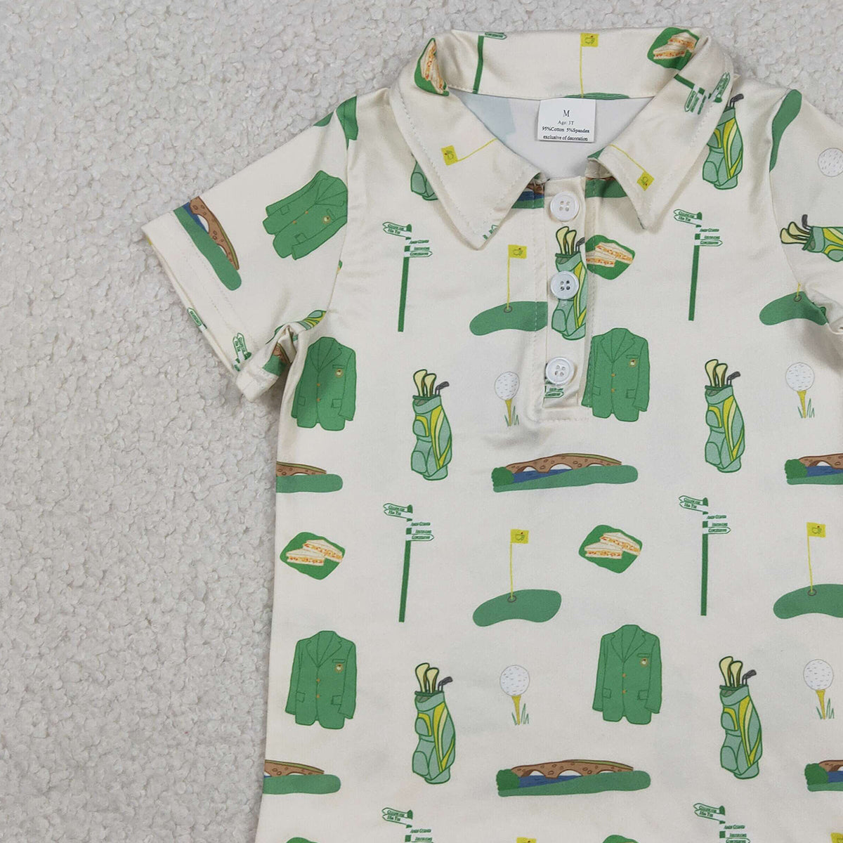 1.6 RTS NO MOQ （In stock）BT1583 Baby Boys Green Golf Balls Flags Team Button Polo Shirts Top