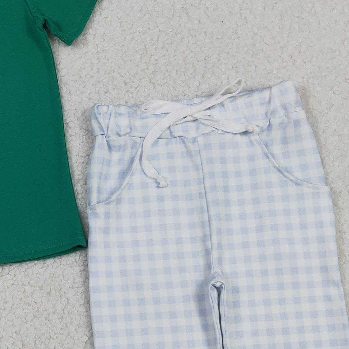 12.2 RTS NO MOQ （In stock）SR3332 Baby Boys Rompers Embroidery Golf Truck Baby Boys Green Footie Rompers