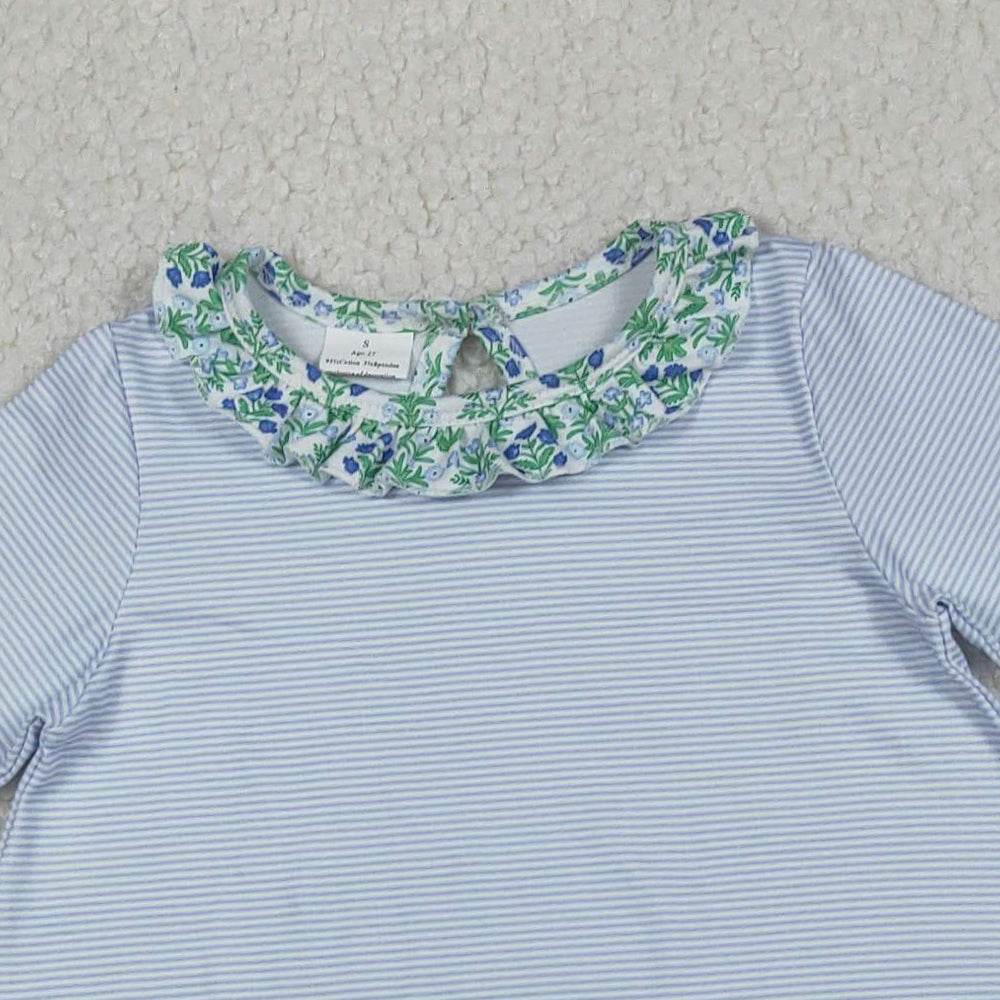 RTS NO MOQ （In stock）GLD0927  Baby Girls Winter Dress Stripes Green Flowers Pockets Knee Length Dresses