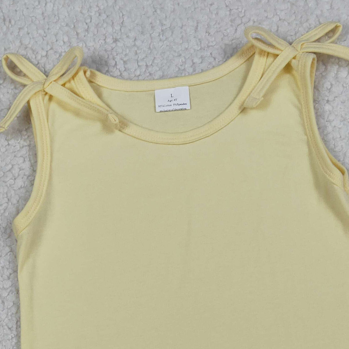 3.21 RTS NO MOQ （In stock）GSD3707 Kids Fashion Clothes Baby Girls Sleeveless Bows Light Yellow Scallop Knee Length Dresses