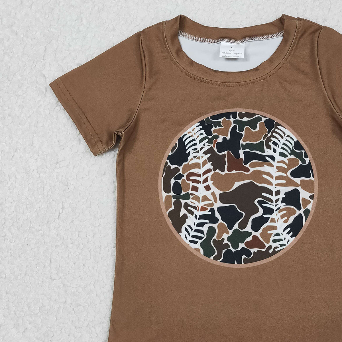 12.4 RTS NO MOQ （In stock）BT1429 Baby Boys Short Sleeve Brown Camo Baseballs Team T-shirts Top