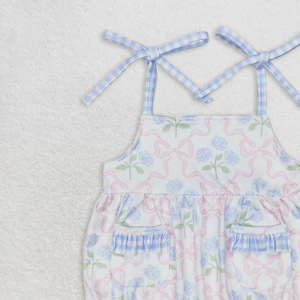 SR1482 RTS NO MOQ Baby Girls Summer Rompers Baby Infant Girls Bows Flowers Straps Rompers