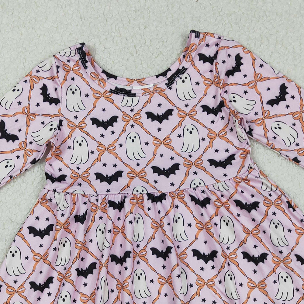 RTS NO MOQ （In stock）GLD1232 Baby Girls Winter Dress  Long Sleeve Ghost Bow Halloween Costume Dress