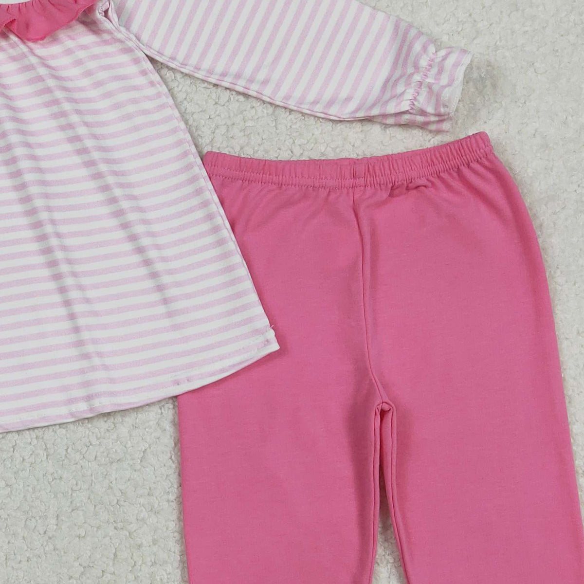 12.18 RTS NO MOQ （In stock）GLP2916 Embroidery Love John 3:16 Baby Girls Pink Stripe Tunic Leggings Valentines Clothes Sets