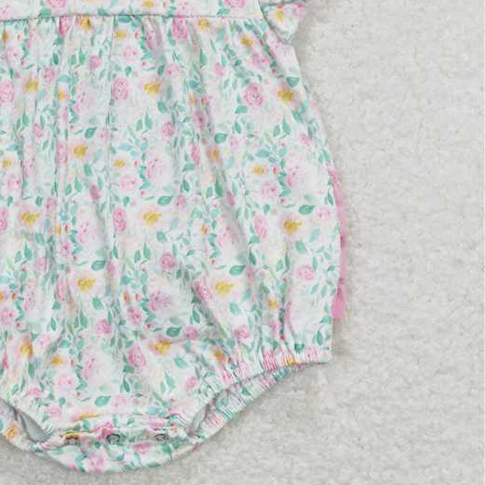 SR0805Pink Ruffle Floral Romper Baby Girls Summer Casual Outfit Soft Cotton Clothing for Little Girls Cute Infant Dress