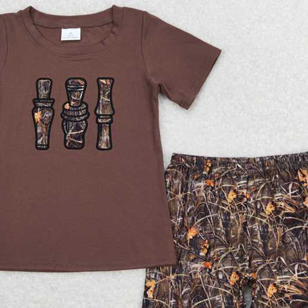 USA Shop (in stock) BSSO0780 RTS NO MOQ Short sleeves duck call top camo shorts kids boys clothing