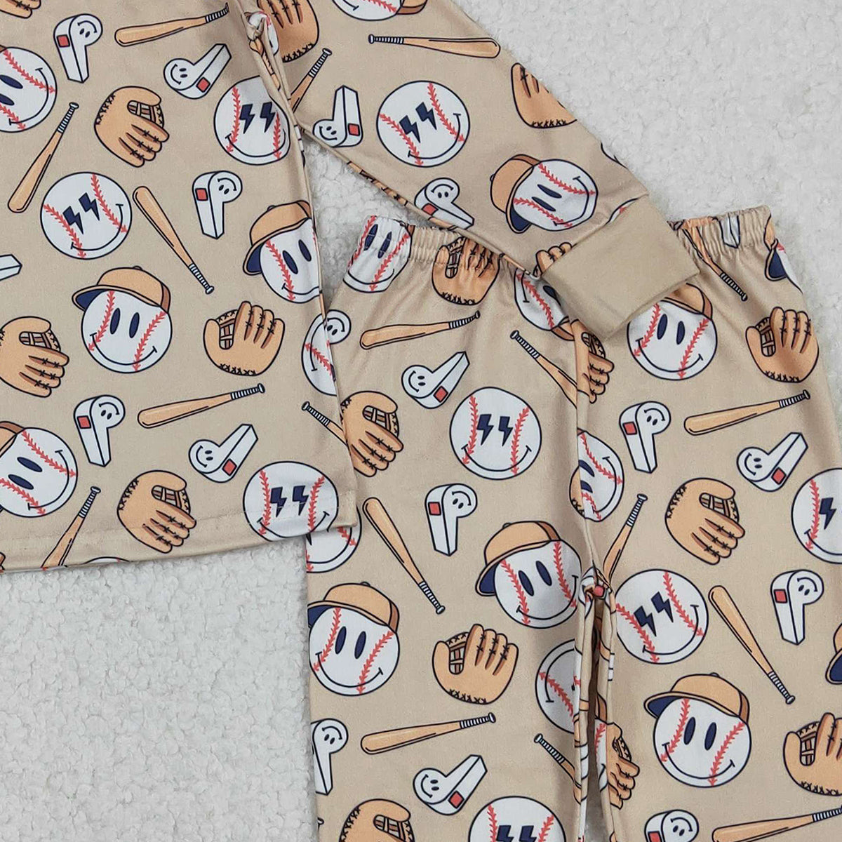 11.12 RTS NO MOQ （In stock）BLP1346 Baby Boys Smile Baseballs Top Pants Team Pajamas Sets