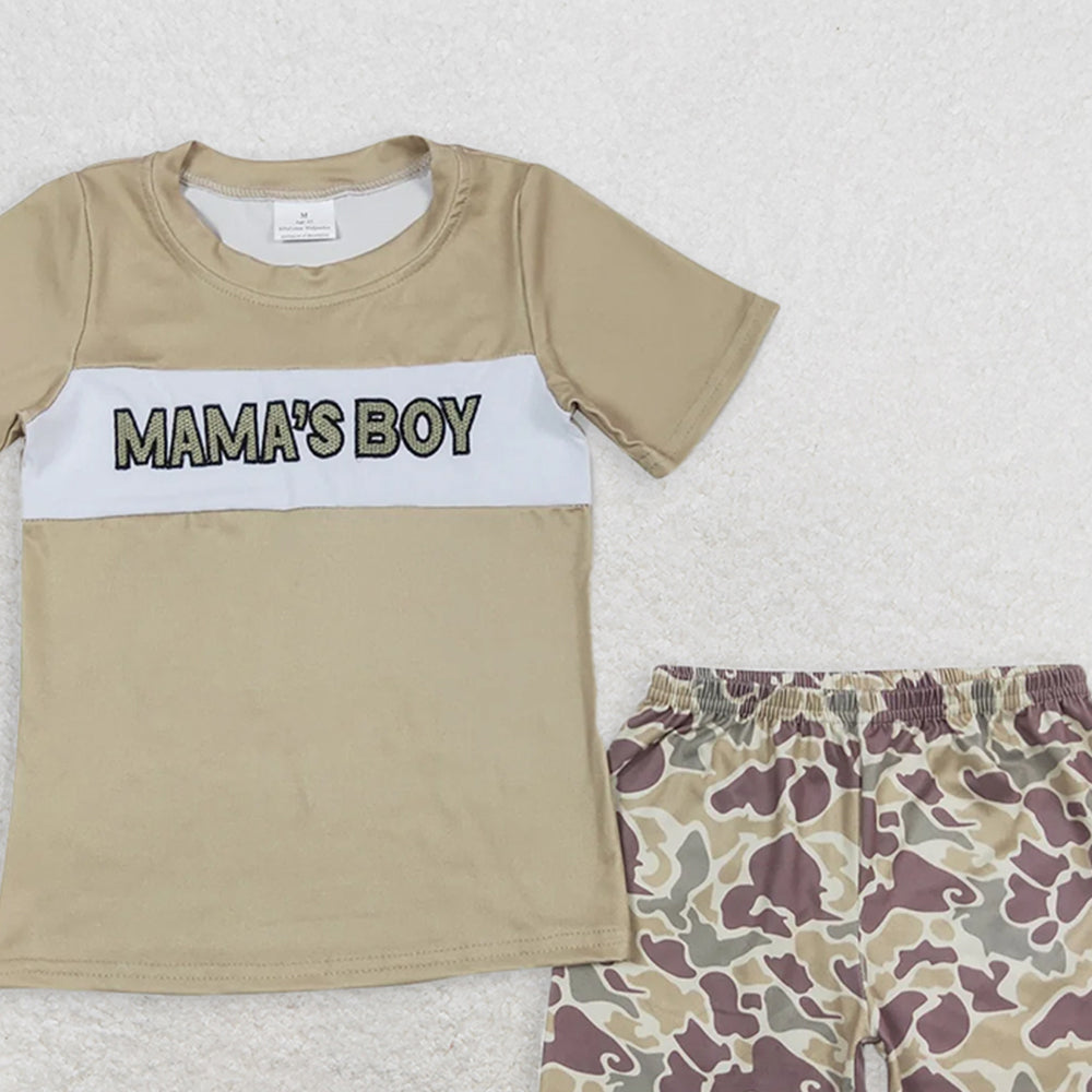 BSSO0567RTS NO MOQ Baby Boys Summer Boys Outfits Baby Boys Mama's Boys Shirt Camo Shorts Clothes Sets