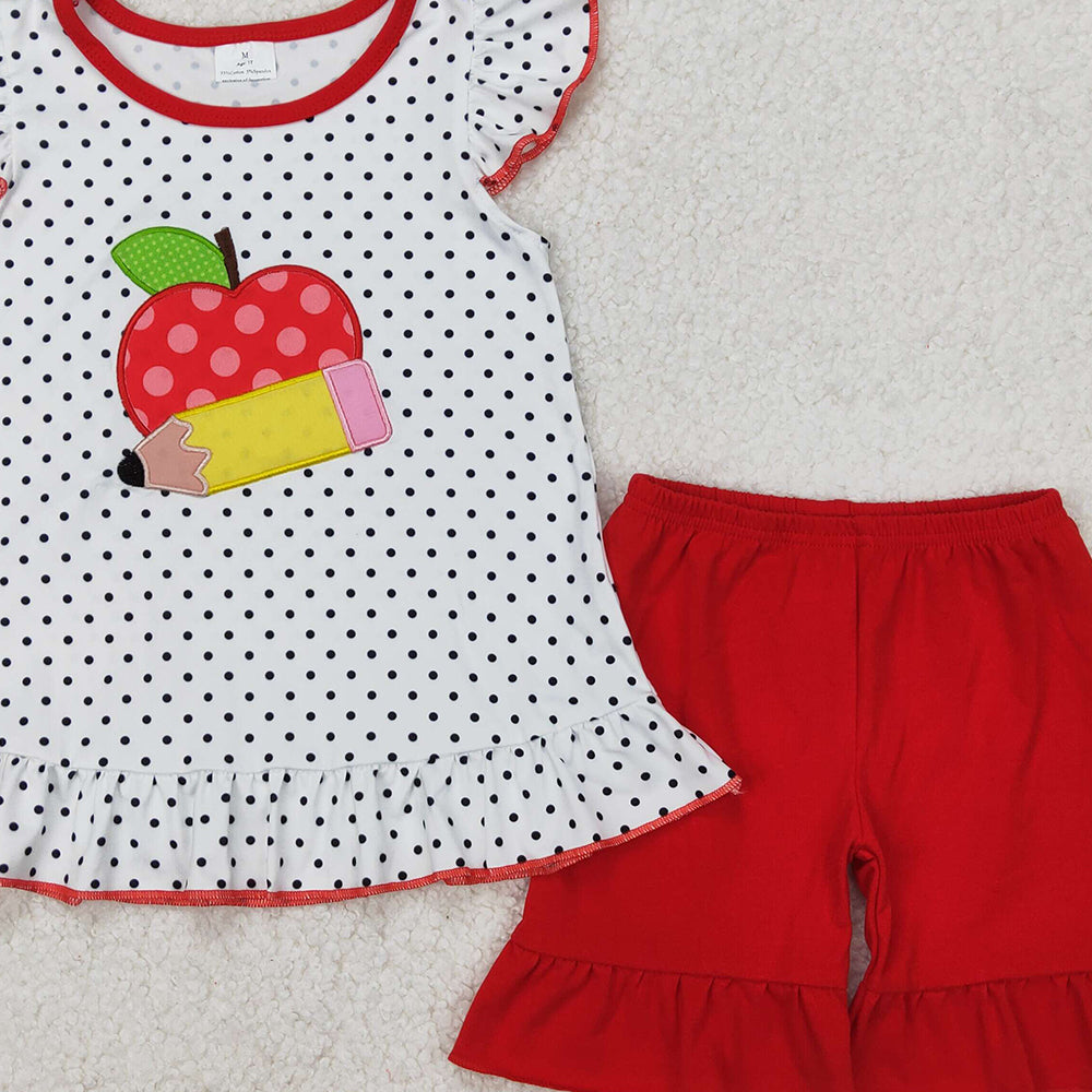 GSSO2071 New Rts No Moq 8-9 Days By Air Arrived it Polka dots apple pencil girls back to school outfits