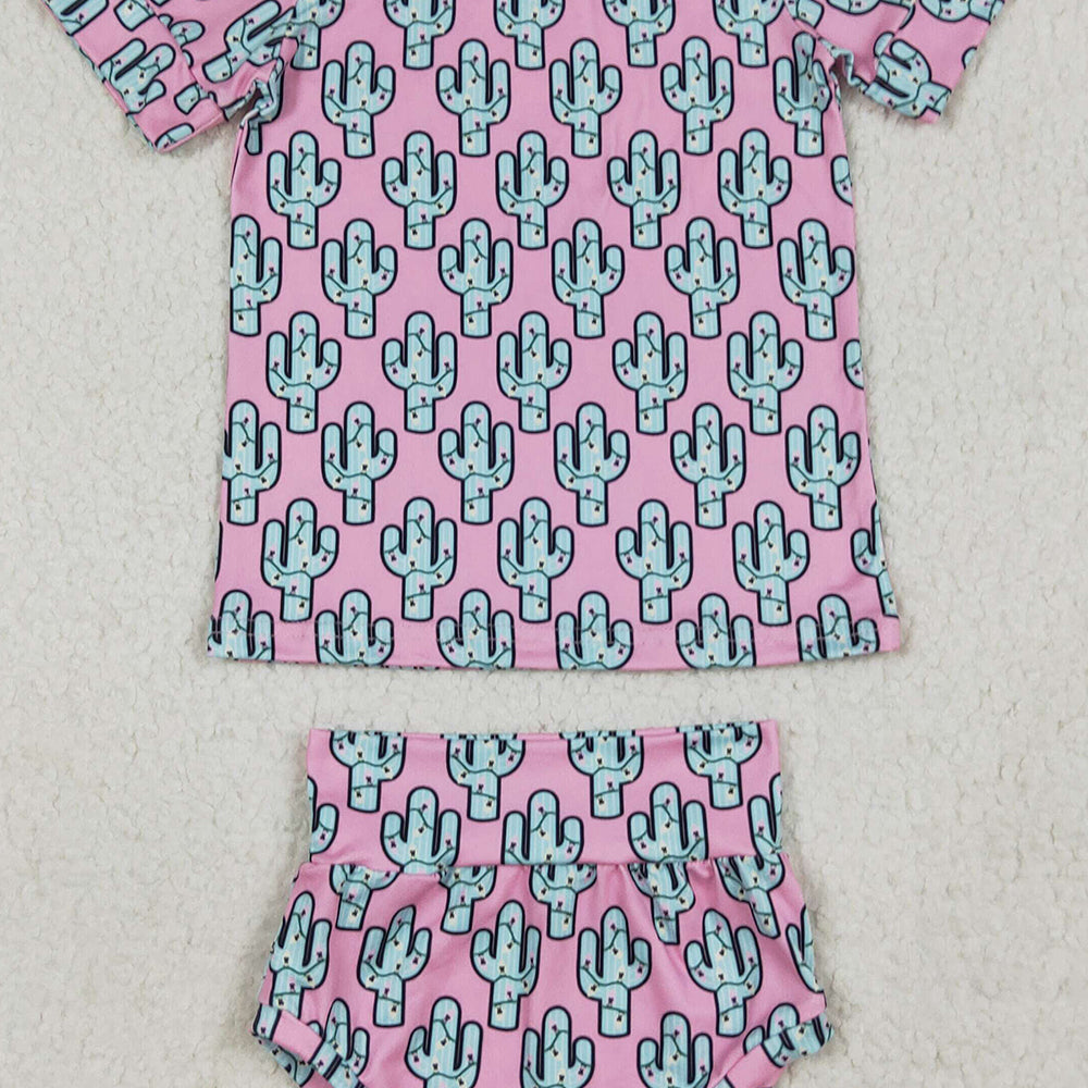 GBO0446 RTS NO MOQ Baby Girls Summer Outfits Baby Girls Pink Cactus Shirts Top Bummies Clothes Sets