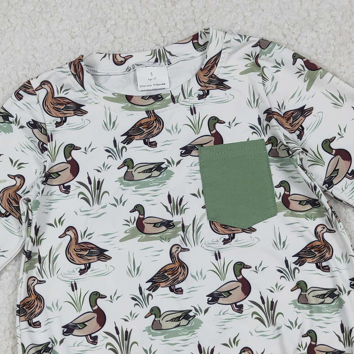 10.27 RTS NO MOQ （In stock）LR2762 Baby Boys Winter Rompers Baby Boys Long Sleeve Green Ducks Pocket Southern Rompers