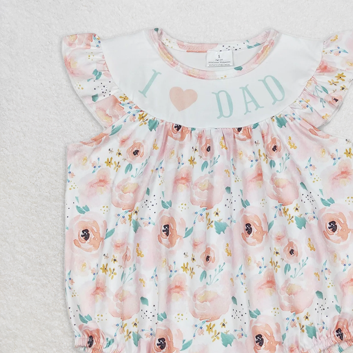 SR1349 RTS NO MOQBaby Girls Summer Rompers  Baby Girls I Love Dad Flowers Ruffle Sleeveless Summer Rompers