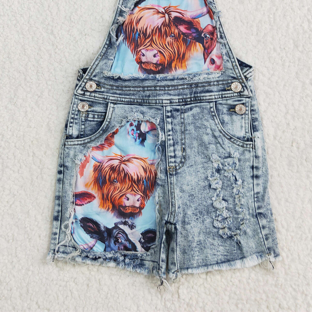 SS0023RTS NO MOQ Baby Girls Denim Pants  baby girls cow western denim summer shorts overalls