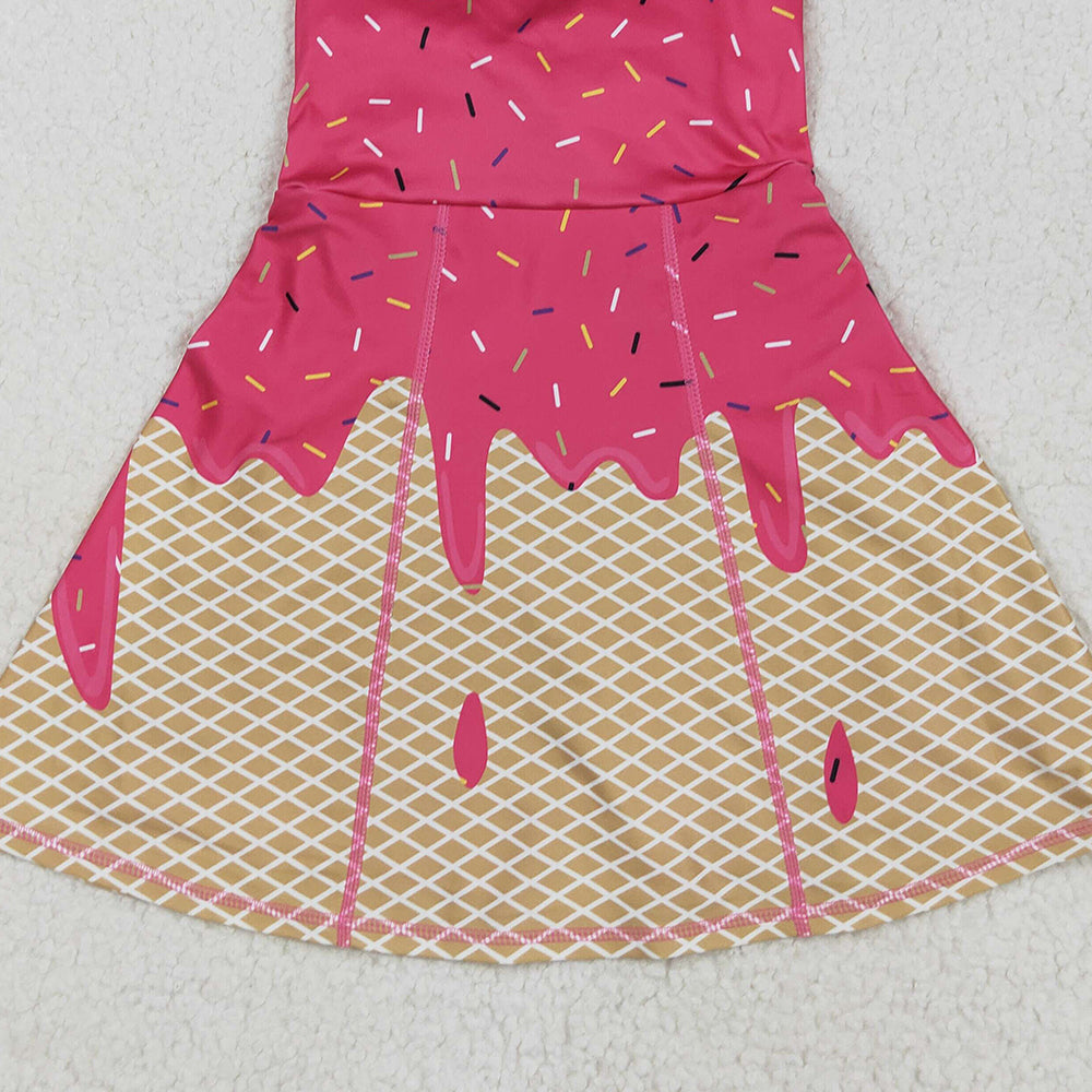 RTS NO MOQ （In stock）GSD2427 Baby Girls Summer Yoga Dress Baby Girls Pink Ice-cream Drip Yoga Skort Knee Length Dresses