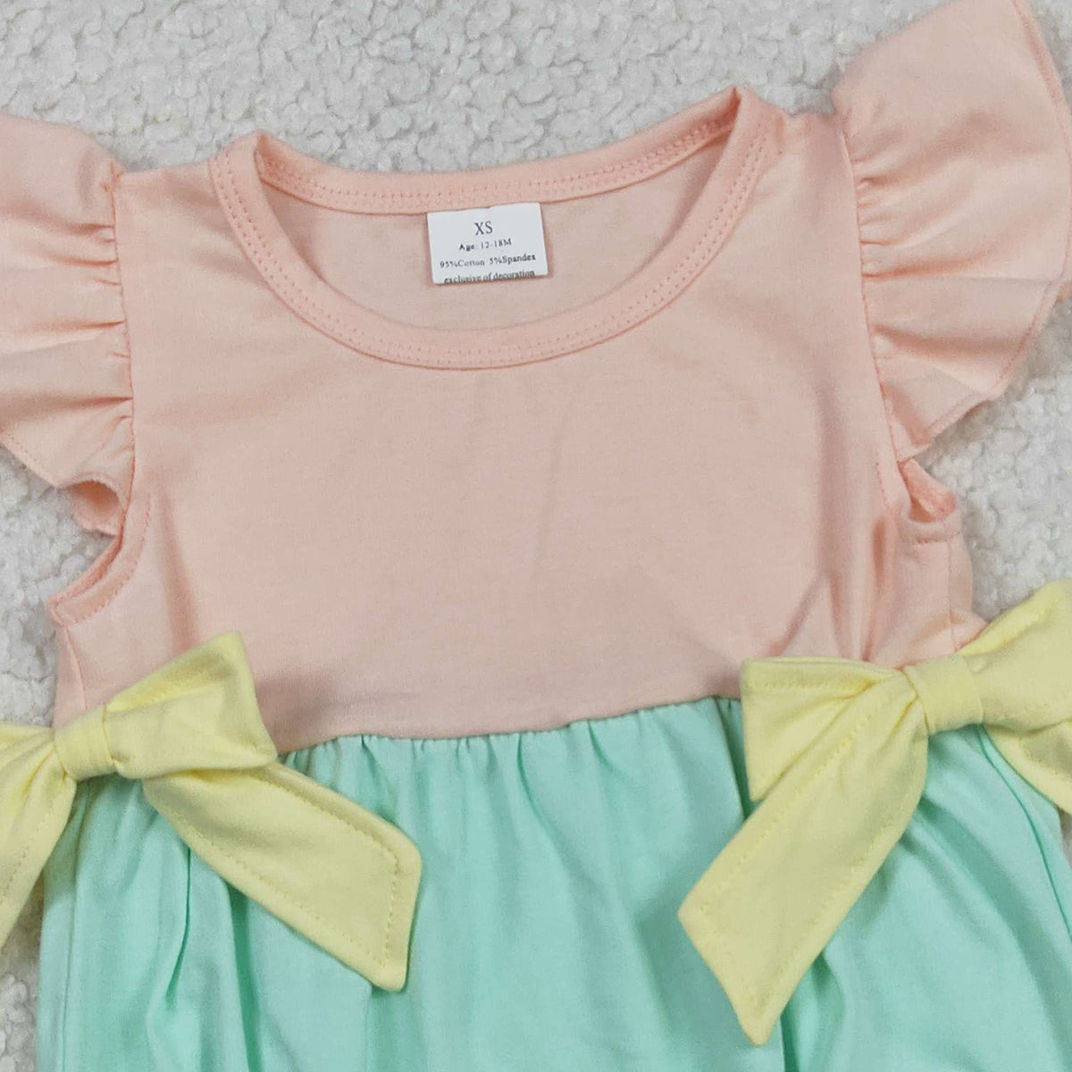 3.5 RTS NO MOQ （In stock）SR3662 Children's Fashion Romper Baby Girls Flutter Sleeve Pink Aqua Bows Ruffle Rompers