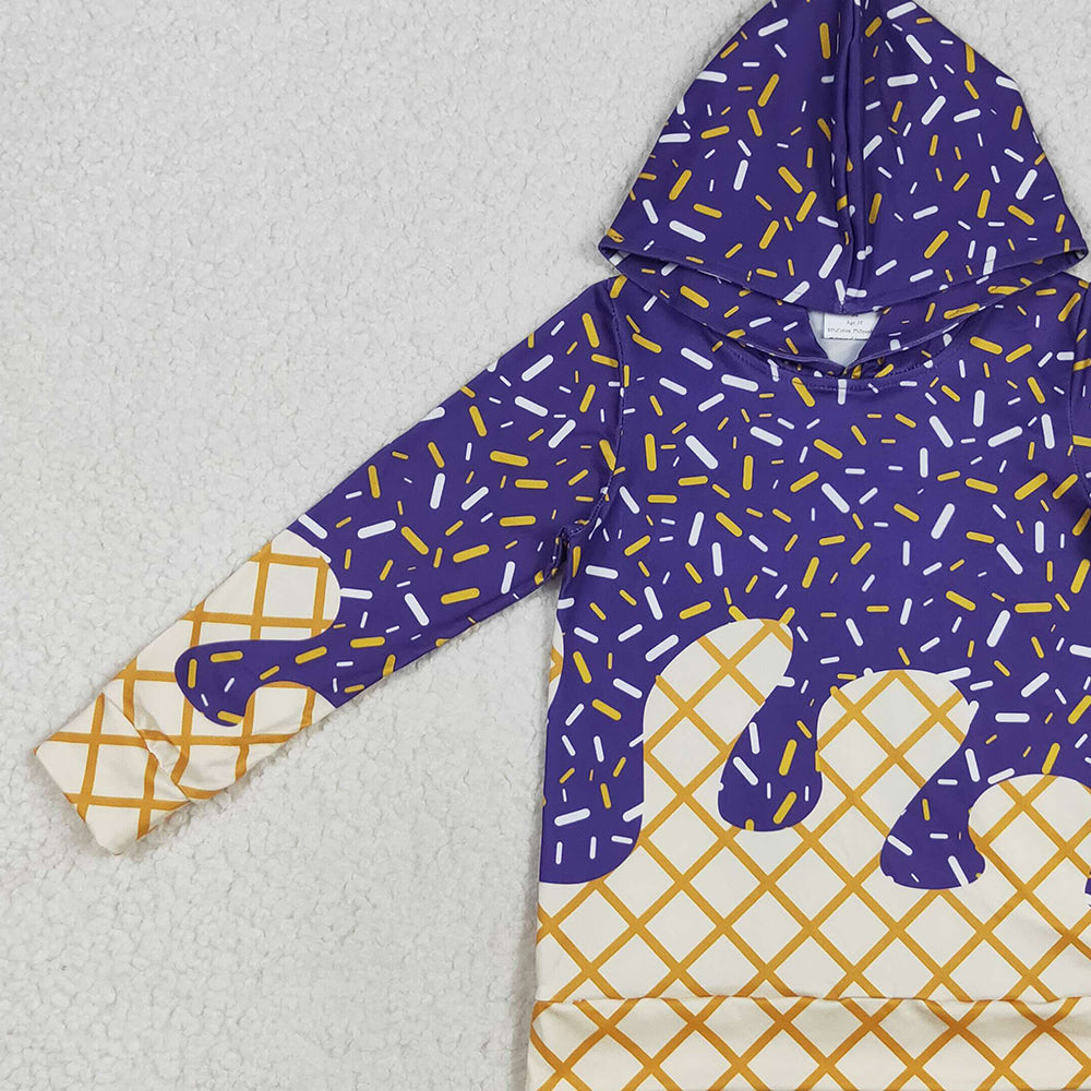RTS NO MOQ （In stock）BT1276 Baby Boys Long Sleeve Tops Baby Boys Purple Sprinkles Drips Team Hoodies Tops