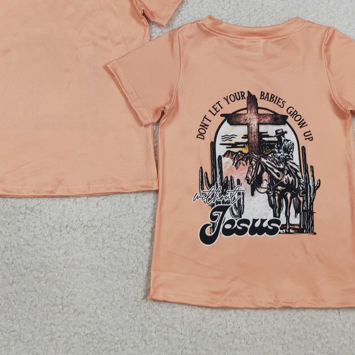 2.9 RTS NO MOQ （In stock）BT1618 Kids' Clothing for Boys Baby Boys Short Sleeve Western T-shirt Cactus Horse Rodeos Top Fun Print Cotton