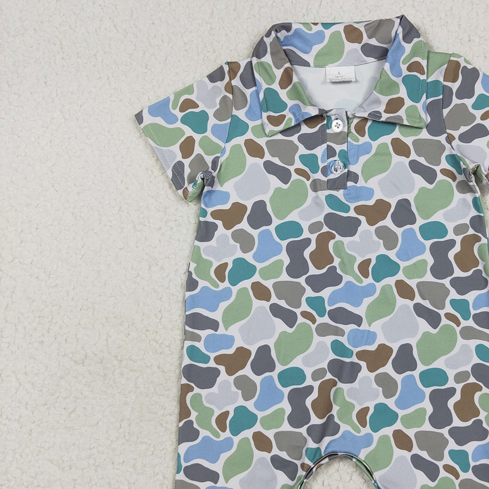 SR2980 RTS NO MOQ Baby Boys Summer Rompers Short sleeves green camo baby boys polo romper