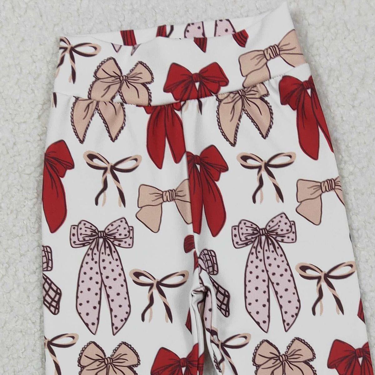 12.3 RTS NO MOQ （In stock）P0885 Baby Girls Red Bows Yoga Active Ruffle Bell Bottom Pants