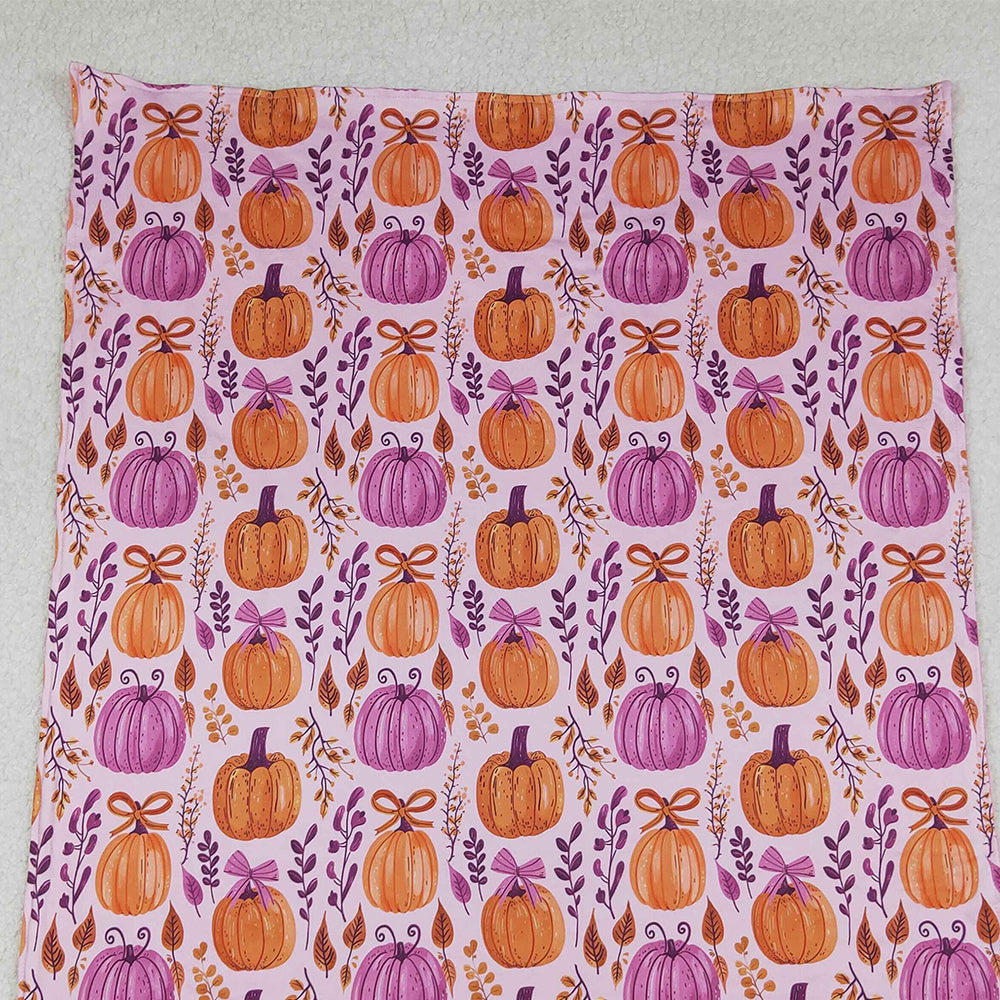 RTS NO MOQ （In stock）BL0216 Baby Blankets Hot Pink Bows Pumpkins Plaid Fall Blankets