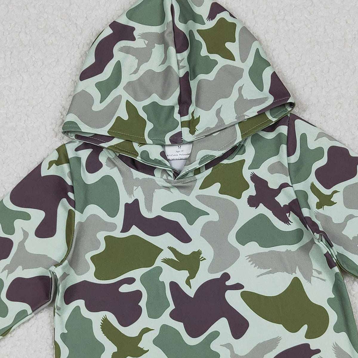 10.23 RTS NO MOQ （In stock）BT1374 Baby Boys Green Ducks Camo Hanting Hoodies Top