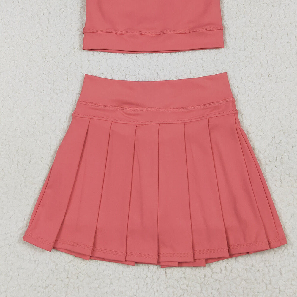 GT1004+GLK0080RTS NO MOQ Peach straps kids girls summer activewear crop top Orange high waist activewear skorts sets