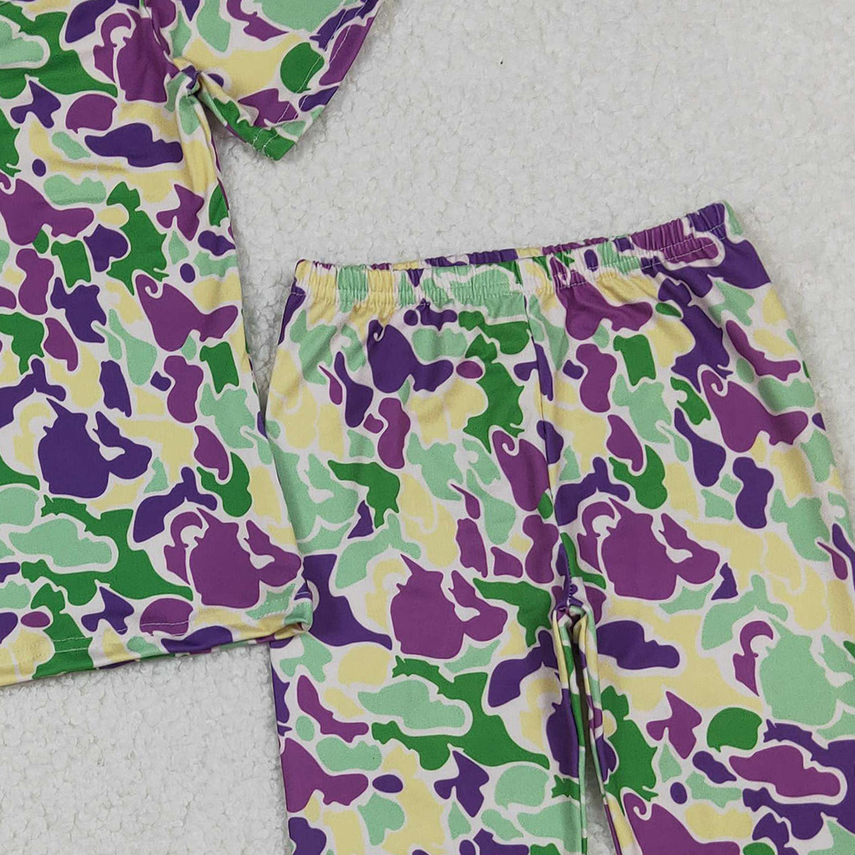 10.18 RTS NO MOQ （In stock）BSPO0584 Baby Boys Mardigras Camo Short Sleeve Pant Pajamas Sets