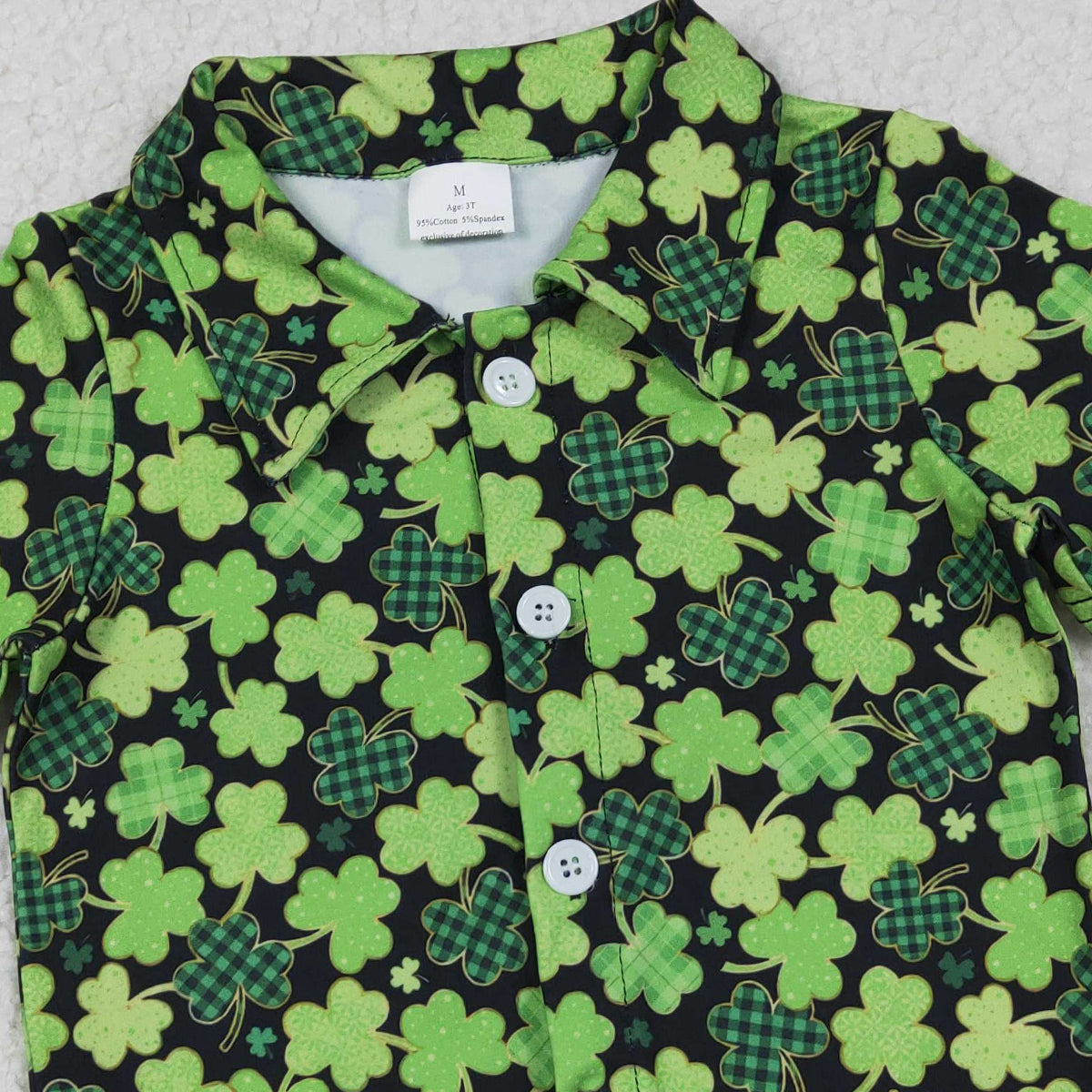 12.9 RTS NO MOQ （In stock）BT1455 Baby Boys Green Clovers Button St Patrick Shirts Top