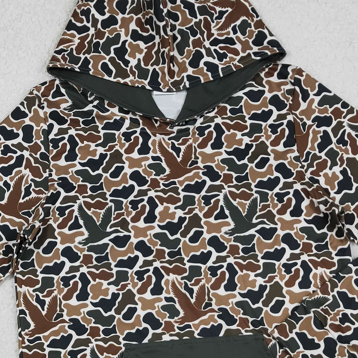 12.12 RTS NO MOQ （In stock）BT1472 Adult Men Dark Brown Ducks Camo Pocket Southern Hunting Hoodies Top