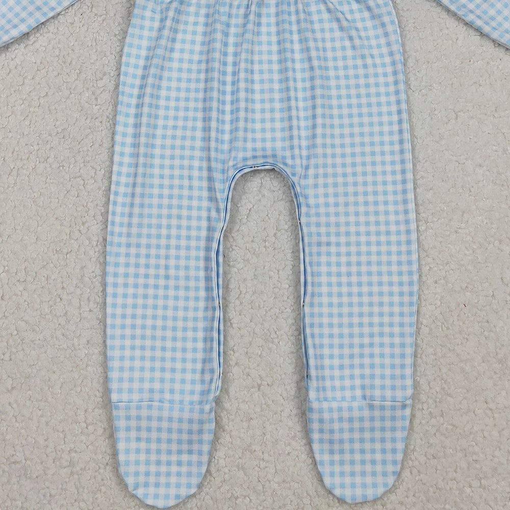 RTS NO MOQ （In stock）LR2561 Baby Boys Winter Rompers Embroidery Pumpkins Turkey Baby Infant Thanksgiving Fall Footed Rompers