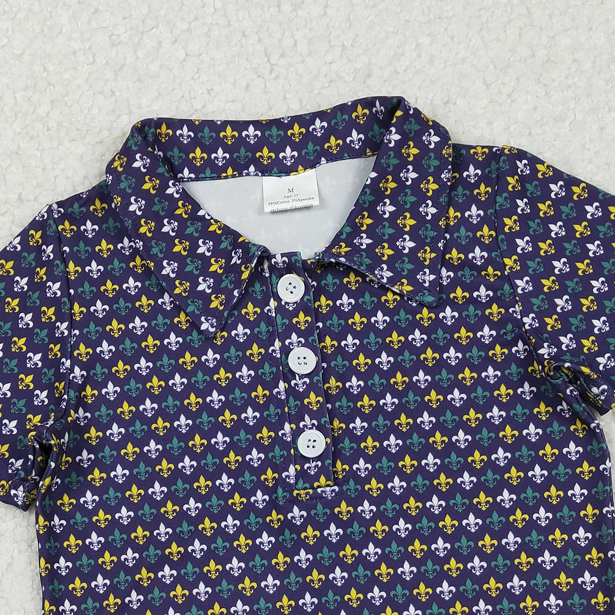 11.1 RTS NO MOQ （In stock）BT1356 Baby Boys Mardigras Anchors Plaid Button Polo Shirts Top