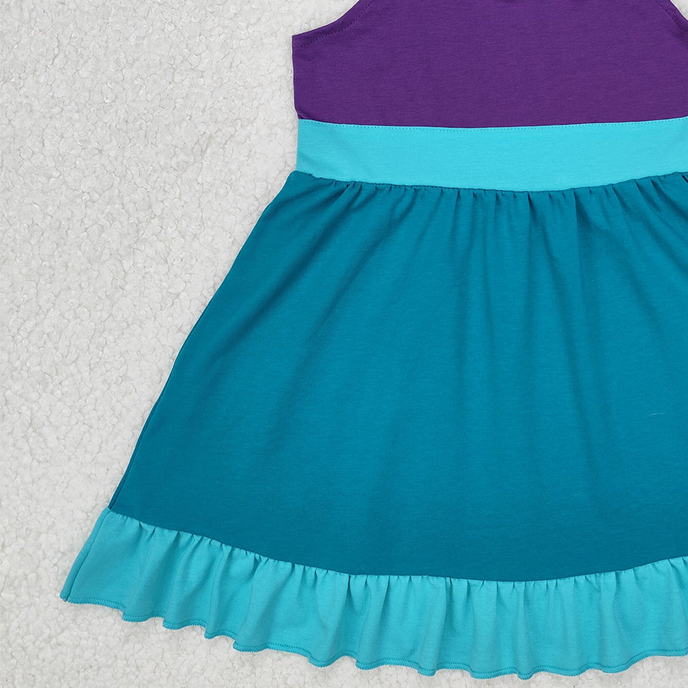 GSD1875Princess Girls Dress with Flutter Sleeves Ruffle in Red Green Purple - Children's Fashionable Clothing