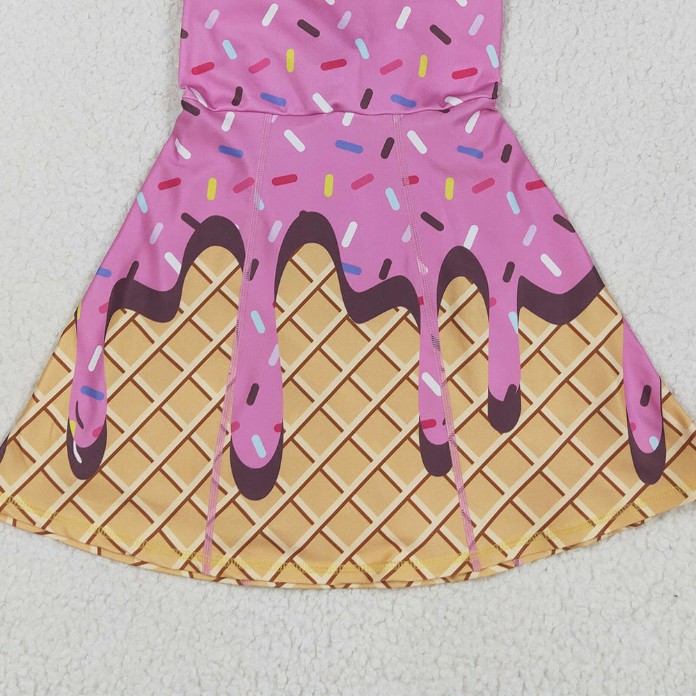 8.11  GSD2413RTS NO MOQ Baby Girls Summer Yoga Dress  Baby Girls Hot Pink Ice-cream Drip Yoga Skort Knee Length Dresses