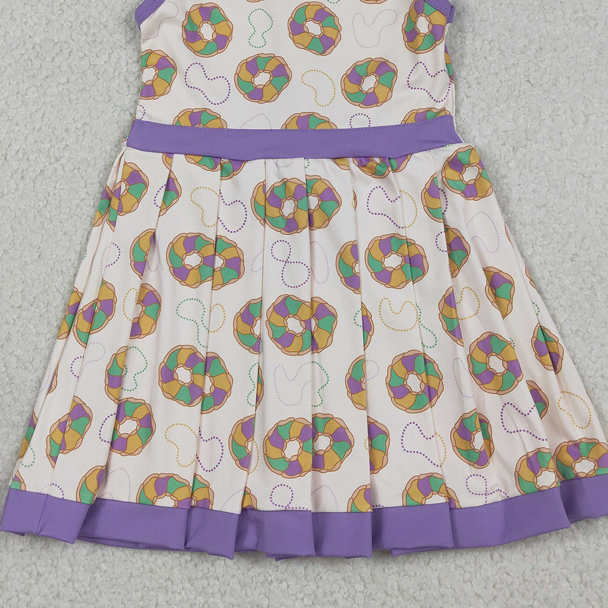 12.24 RTS NO MOQ （In stock）GSD2867 Baby Girls Mardigras Donuts Back Zip Yoga Active Shorts Knee Length Dresses